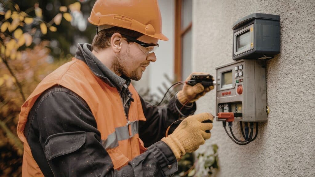 Électricien professionnel installant un tableau électrique